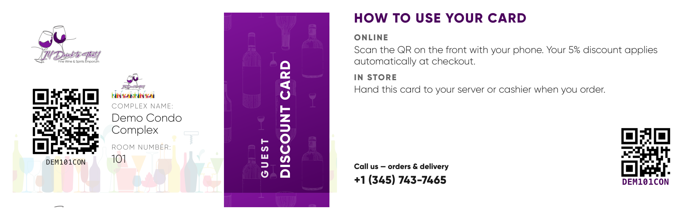The discount card, front and back